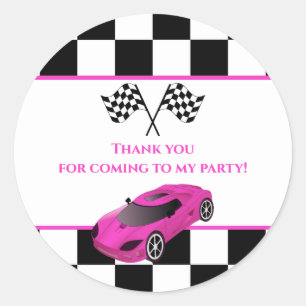 Pink Race Car Kindergeburtstag Gastgeschenk Runder Aufkleber