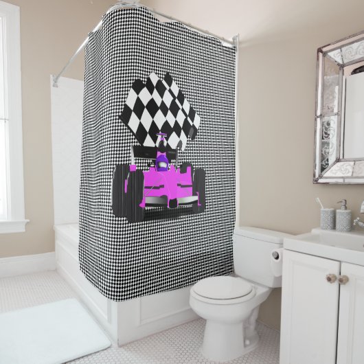 Pink Race Car mit Checkbox Duschvorhang (Beispiel)