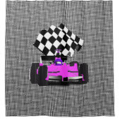 Pink Race Car mit Checkbox Duschvorhang (Vorderseite)