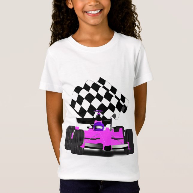 Pink Race Car mit Checkbox T-Shirt (Vorderseite)