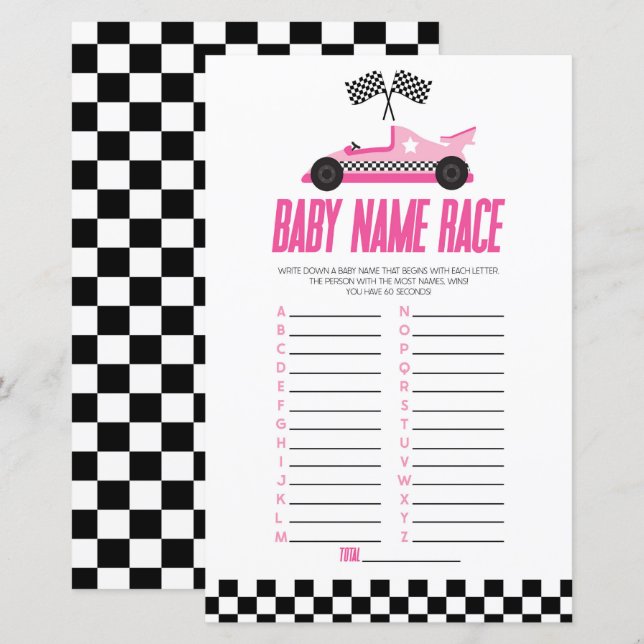 Pink Race Car Name Race Baby Showspiel (Vorne/Hinten)