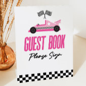 Pink Race Car Racecar Gästebuch Party Sockelschild