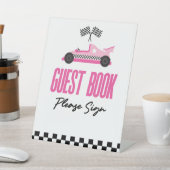 Pink Race Car Racecar Gästebuch Party Sockelschild (In SItu)