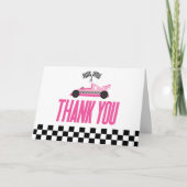 Pink Race Car Racecar Kinderdusche Dankeskarte (Vorderseite)