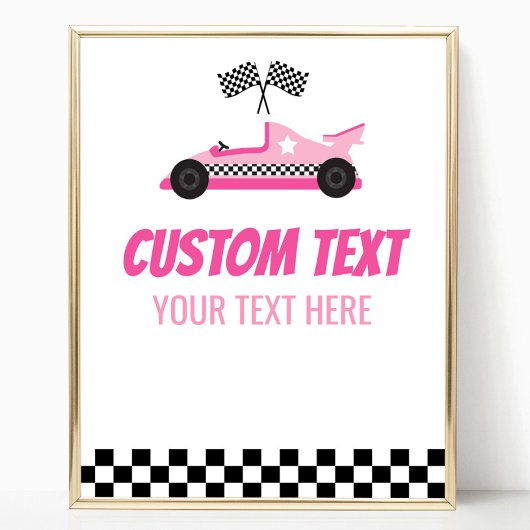Pink Race Car Racececar Benutzerdefiniertes Party  Poster