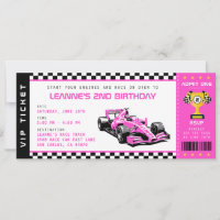 Pink Race Car Ticket Pass Girl Geburtstagsparty