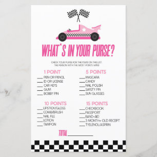 Pink Race Car Was ist in Purse Baby Shower Game