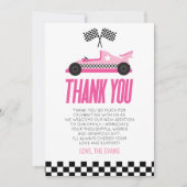 Pink Racecar Race Car Baby Dusche Dankeskarte (Vorderseite)