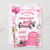 Pink Racing Car Two Fast 2. Geburtstag Einladung (Vorderseite)