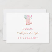 Pink Rain Boots & Blume Bridesmaid Vorschlag Card Einladung (Vorderseite)