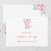 Pink Rain Boots & Blume Bridesmaid Vorschlag Card Einladung (Vorne/Hinten)