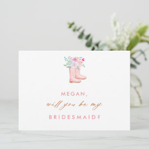 Pink Rain Boots & Blume Bridesmaid Vorschlag Card Einladung