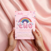 Pink Rainbow 2nd Birthday Invitation with Photo Einladung