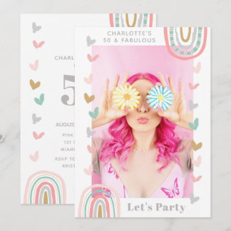 Pink Rainbow 50 & Fabulous Modern Birthday Party Einladung