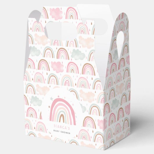 Pink Rainbow and Clouds Pattern Baby Dusche Geschenkschachtel (Geöffnet)
