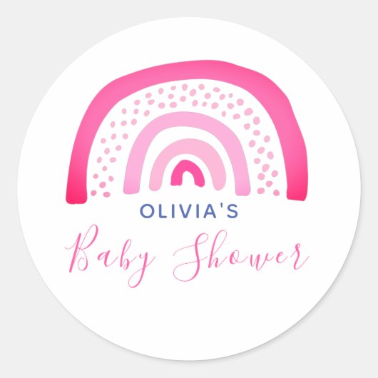 Pink Rainbow Baby Dusche Runder Aufkleber (Vorderseite)