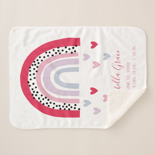 Pink Rainbow Baby Script Birth Stats Sherpadecke (Vorderseite (Horizontal))