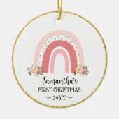 Pink Rainbow Baby's First Christmas mit Foto Keramik Ornament (Vorne)
