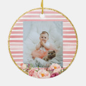 Pink Rainbow Baby's First Christmas mit Foto Keramik Ornament (Hinten)