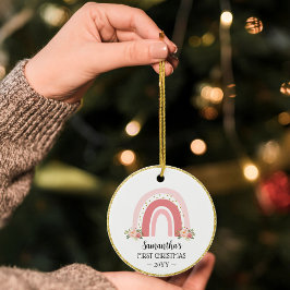 Pink Rainbow Baby's First Christmas mit Foto Keramik Ornament