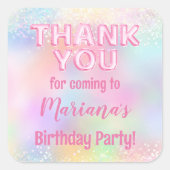 Pink Rainbow Birthday Party Gefallen Quadratischer Aufkleber (Vorderseite)