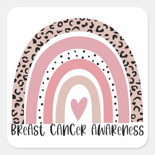 Pink Rainbow Breast Cancer Awareness Quadratischer Aufkleber (Vorderseite)