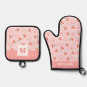Pink Rainbow Chertern Muster Ofenhandschuh & Topflappen-Set (Vorderseite)