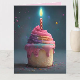 PINK RAINBOW CUPCAKE KANDLE BIG BIRTHDAY CARD KARTE