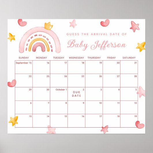 Pink Rainbow Guess Due Datum Kalender Post Poster (Vorne)