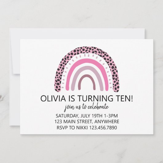 Pink Rainbow Mädchensommer Einladung (Vorderseite)