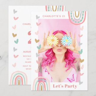 Pink Rainbow Modern 21. Geburtstag Party Einladung