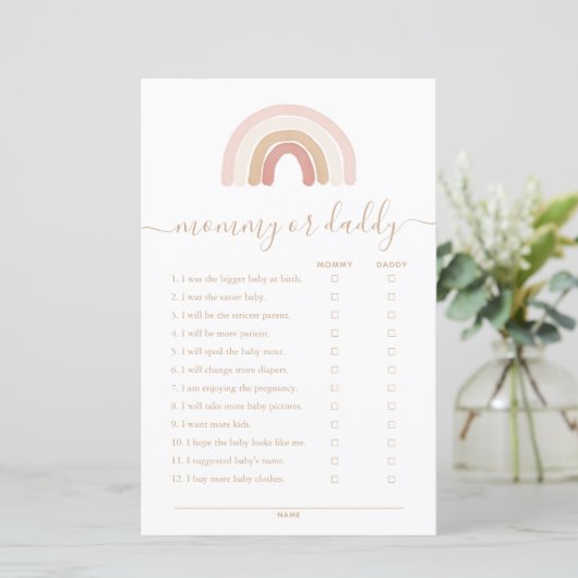 Pink Rainbow Mommy oder Daddy Baby Shower Game (Stehend Vorderseite)