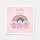 Pink Rainbow One First Birthday Serviette (Vorderseite)