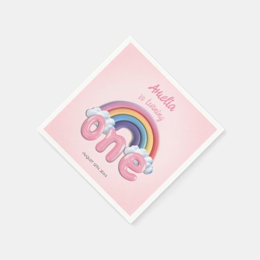 Pink Rainbow One First Birthday Serviette (Ecke)