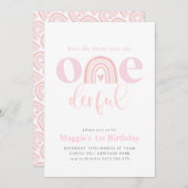 Pink Rainbow ONEderful Girl's 1. Geburtstag Einladung (Vorne/Hinten)