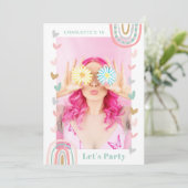Pink Rainbow Sweet 16 Modern Boho Birthday Party Einladung (Stehend Vorderseite)