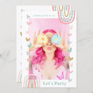 Pink Rainbow Sweet 16 Modern Boho Birthday Party Einladung