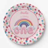 Pink Rainbow Turning One First Birthday Pappteller (Vorderseite)