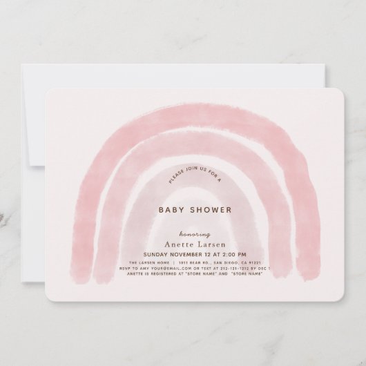 Pink Rainbow Watercolor Girl Baby Dusche Einladung (Vorderseite)