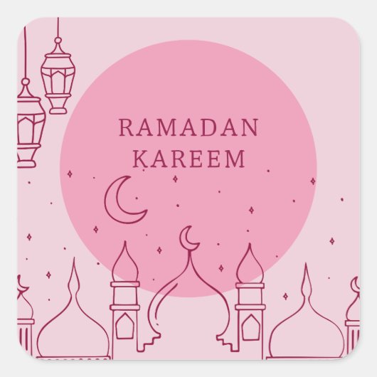 Pink Ramadan Kareem - Feiertag Quadratischer Aufkleber (Vorderseite)
