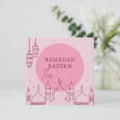 Pink Ramadan Kareem Ferienkarte Feiertagskarte (Stehend Vorderseite)