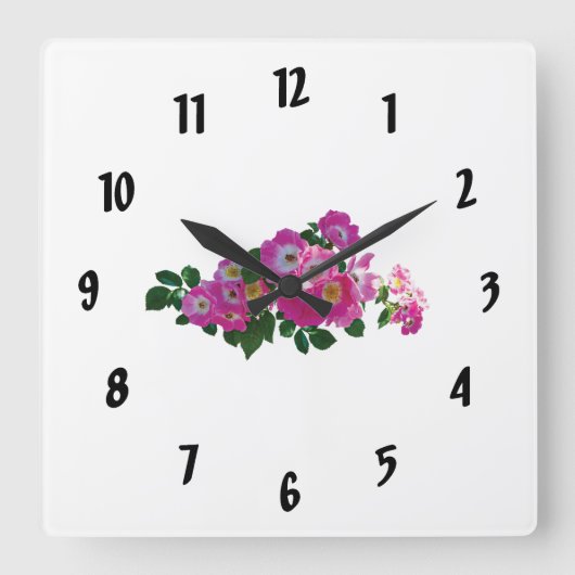 Pink Rambler Rose Quadratische Wanduhr (Vorderseite)