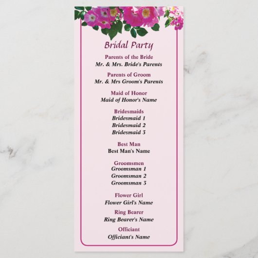 Pink Rambler Rose Wedding Program Programm (Rückseite)