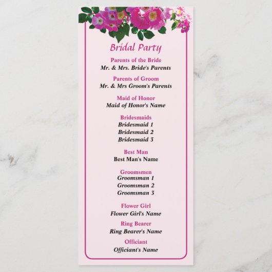 Pink Rambler Rose Wedding Program Programm (Rückseite)