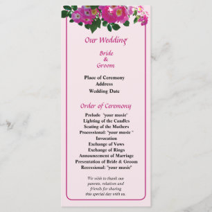 Pink Rambler Rose Wedding Program Programm