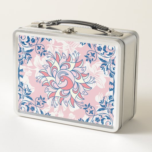 Pink Rangoli Blumenkunst, helles Leben Metall Brotdose (Vorderseite)