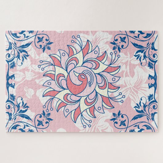 Pink Rangoli Blumenwerk Puzzle (Horizontal)