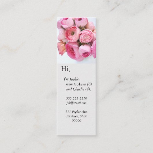 Pink ranunculus Bunch Mama Lesezeichen Mini Visitenkarte (Vorderseite)
