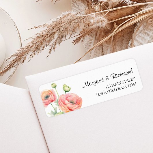 Pink Ranunculus Floral Wedding Rücksendeadresse