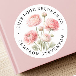 Pink ranunculus flower library book label runder aufkleber